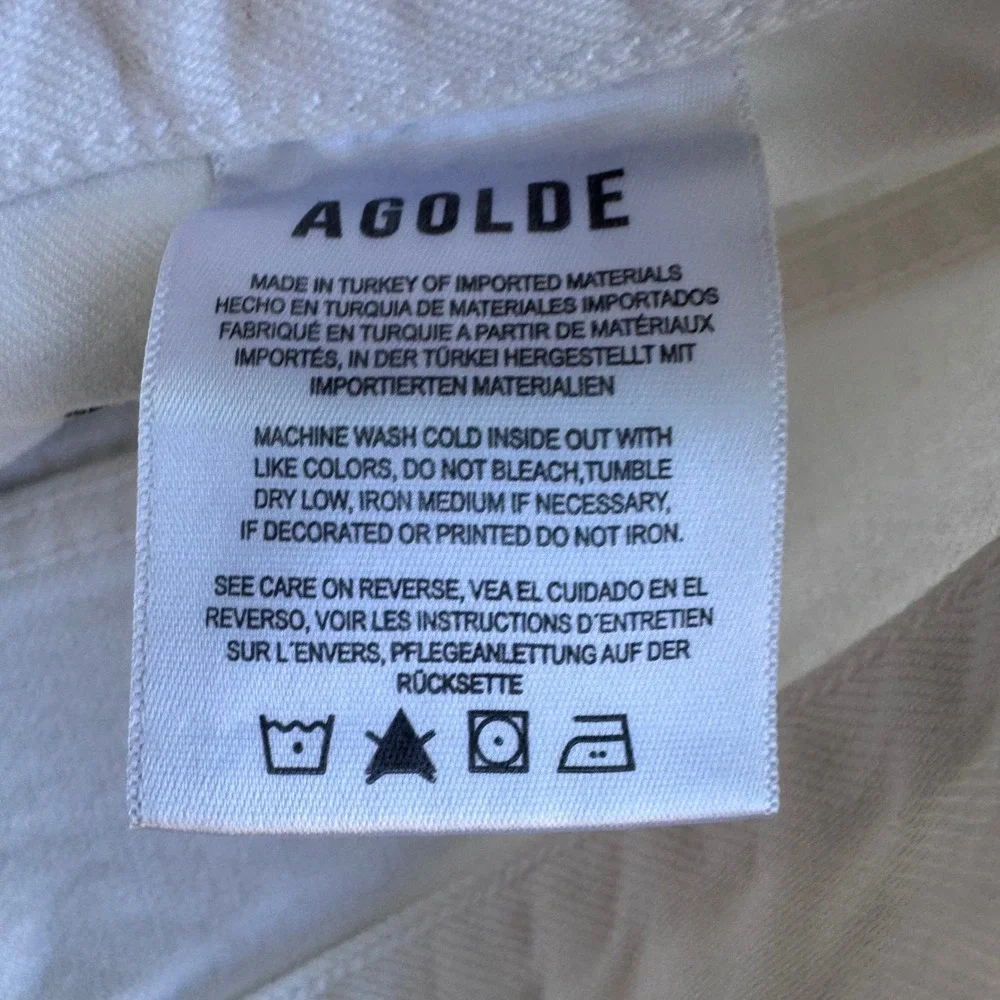 AGOLDE White High Rise Denim Shorts Size 26 Button Fly Raw Hem Parker Long